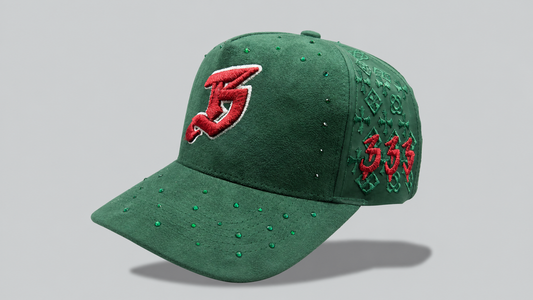 Green Jeweled Hat With Red B
