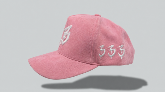Two Tone Suede Pink Hat with White B