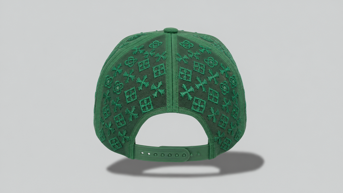 Green Jeweled Hat With Red B