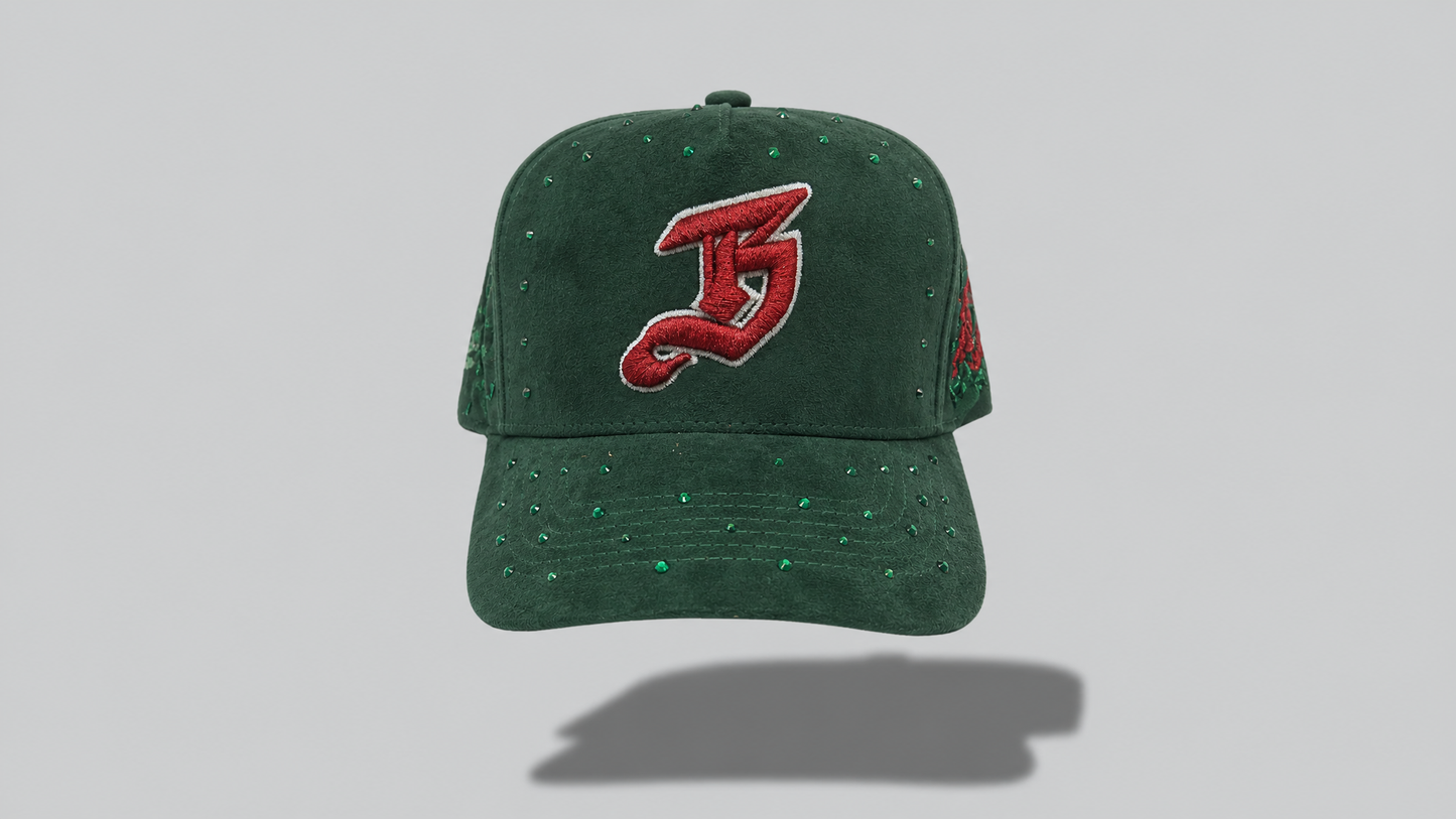 Green Jeweled Hat With Red B
