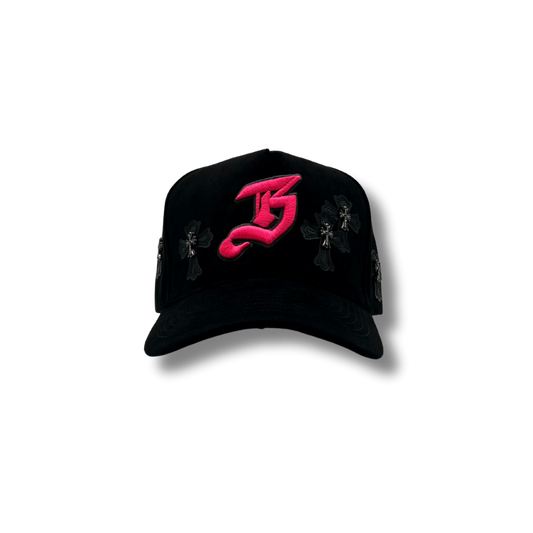 Cross Detailed, Hot Pink "B" Hat