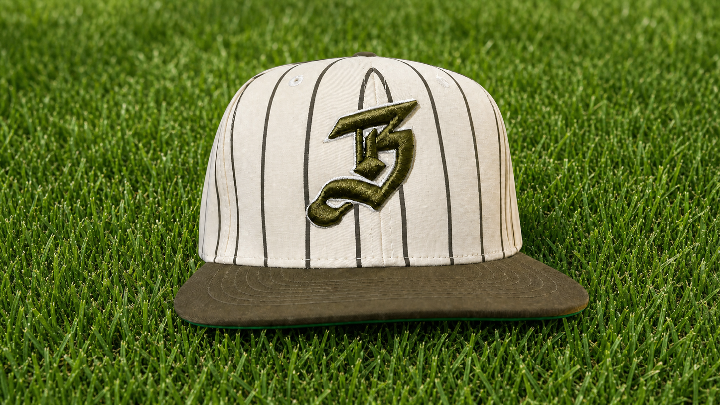 Vintage Baseball Pin Stripe Olive B Cap