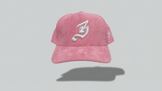 Two Tone Suede Pink Hat with White B